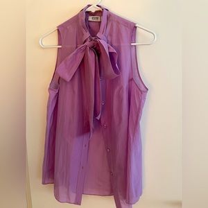 Moschino Vintage Sheer Purple Bow Tie Collar Blouse